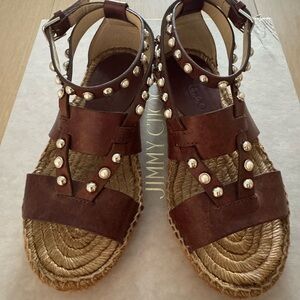 Jimmy Choo Brown Studded Espadrille Sandals